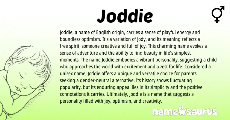 Infographic about Joddie name meaning, Joddie is a name from English origin(s).