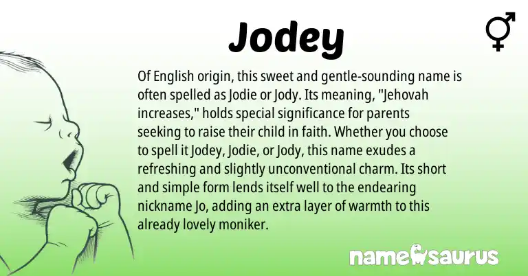 Infographic about Jodey name meaning, Jodey is a name from English origin(s).