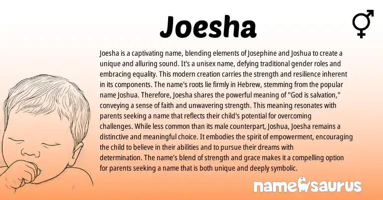 Infographic about Joesha name meaning, Joesha is a name from Hebrew origin(s).