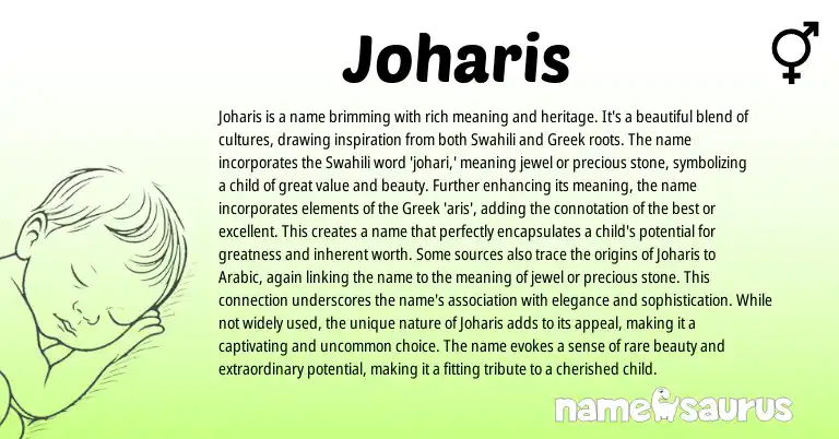 Infographic about Joharis name meaning, Joharis is a name from African, Swahili, Greek origin(s).