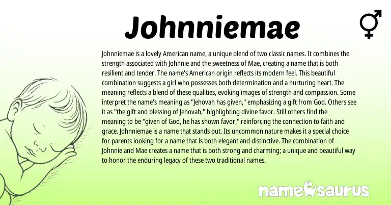 Infographic about Johnniemae name meaning, Johnniemae is a name from Hebrew, American origin(s).
