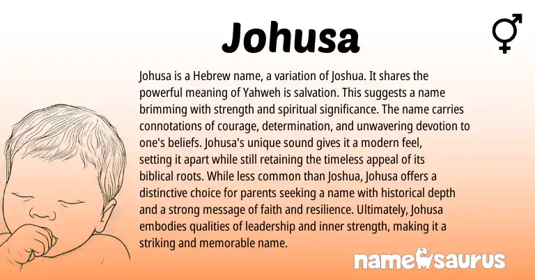 Infographic about Johusa name meaning, Johusa is a name from Hebrew, Biblical, American origin(s).