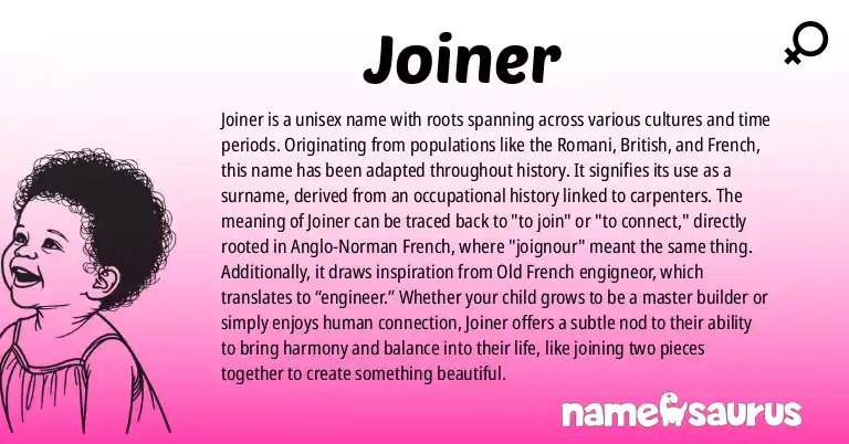 Infographic about Joiner name meaning, Joiner is a name from Romani, British, French origin(s).