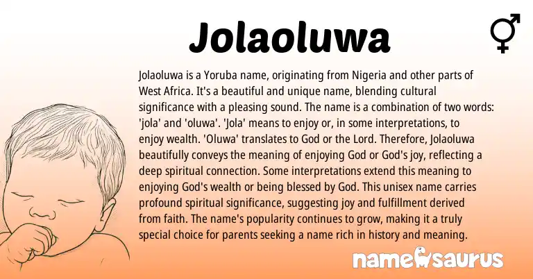 Infographic about Jolaoluwa name meaning, Jolaoluwa is a name from Yoruba origin(s).