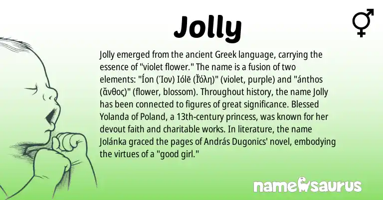 Infographic about Jolly name meaning, Jolly is a name from Greek origin(s).