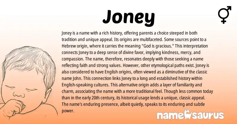 Infographic about Joney name meaning, Joney is a name from Hebrew, English origin(s).