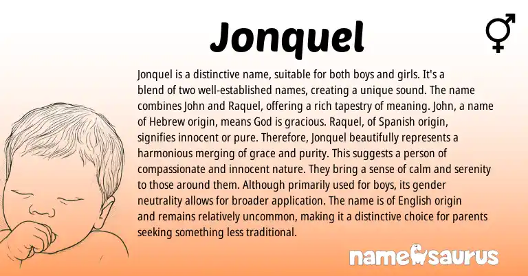 Infographic about Jonquel name meaning, Jonquel is a name from Spanish origin(s).