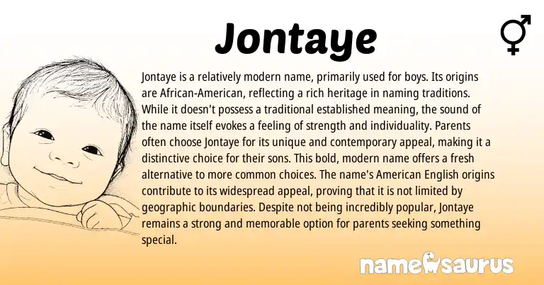 Infographic about Jontaye name meaning, Jontaye is a name from English origin(s).