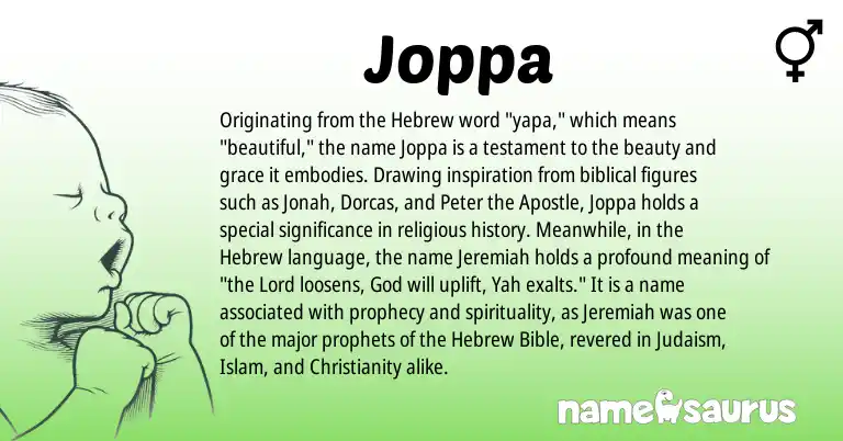 Infographic about Joppa name meaning, Joppa is a name from Judaism, Christianity, Hebrew origin(s).
