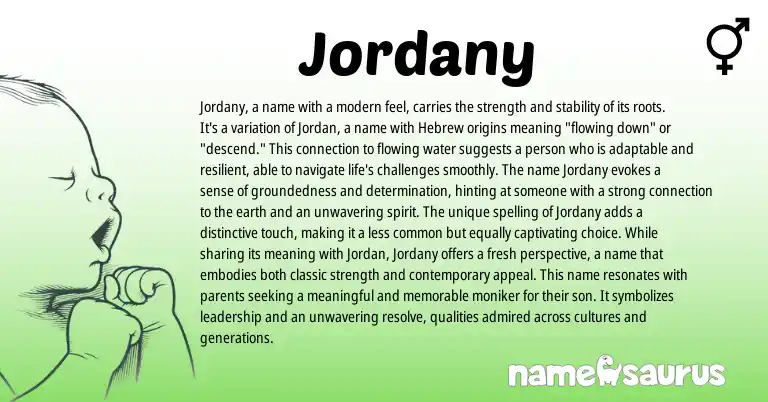 Infographic about Jordany name meaning, Jordany is a name from Hebrew, English origin(s).