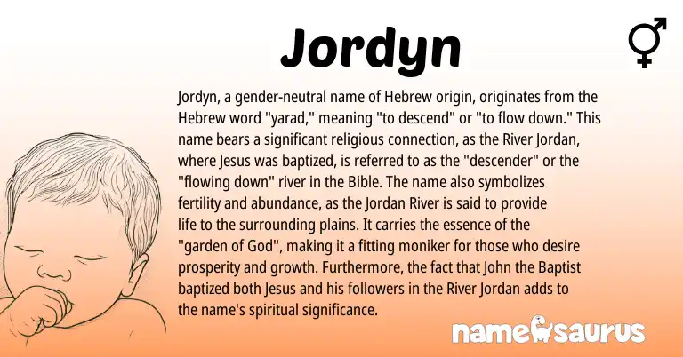Infographic about Jordyn name meaning, Jordyn is a name from Hebrew origin(s).