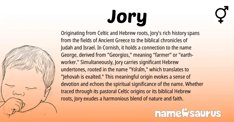 Infographic about Jory name meaning, Jory is a name from Greece, Cornish, Celtic, Hebrew origin(s).