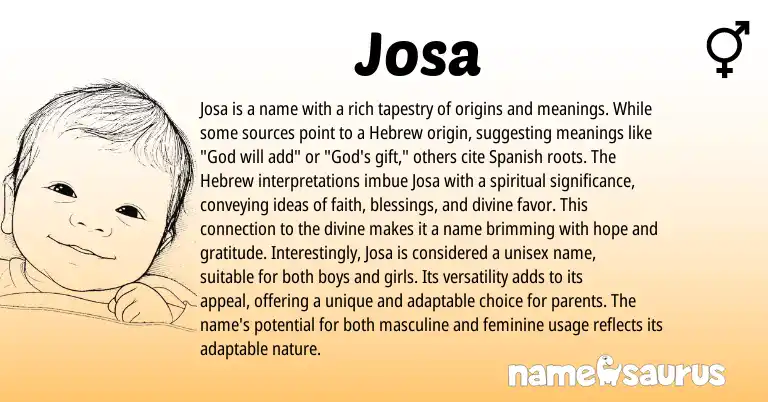 Infographic about Josa name meaning, Josa is a name from Indian, Hebrew origin(s).