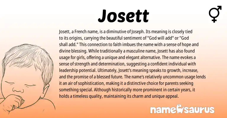 Infographic about Josett name meaning, Josett is a name from Hebrew, French origin(s).