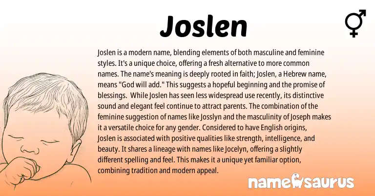 Infographic about Joslen name meaning, Joslen is a name from Hebrew origin(s).