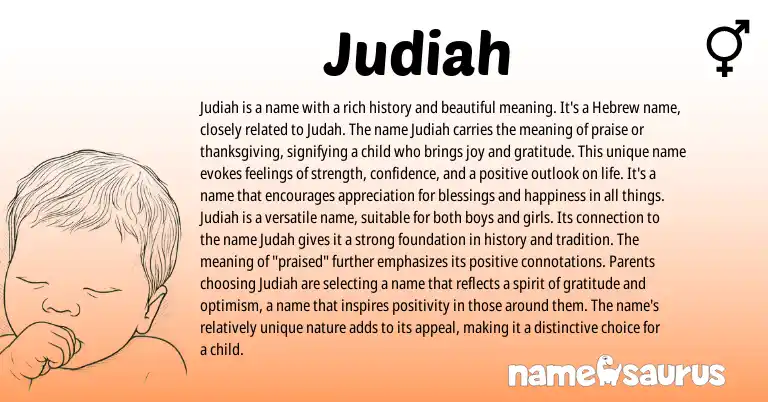 Infographic about Judiah name meaning, Judiah is a name from Hebrew origin(s).