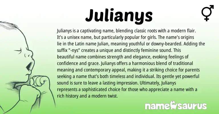 Infographic about Julianys name meaning, Julianys is a name from Latin origin(s).