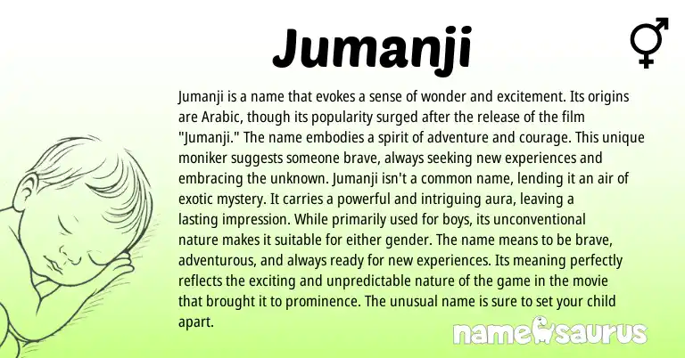Infographic about Jumanji name meaning, Jumanji is a name from Other origin(s).