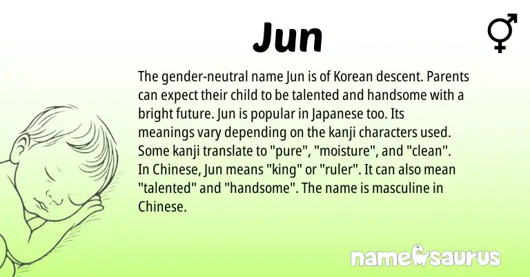 Infographic about Jun name meaning, Jun is a name from Chinese, Korean, Japanese origin(s).