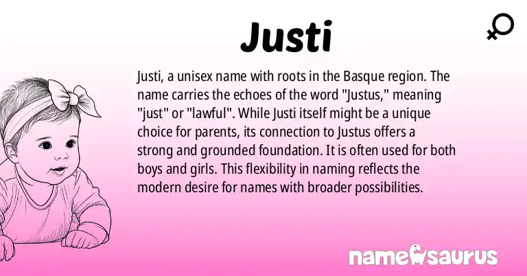 Infographic about Justi name meaning, Justi is a name from Basque origin(s).