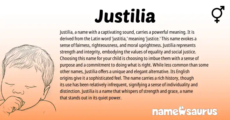Infographic about Justilia name meaning, Justilia is a name from Latin origin(s).
