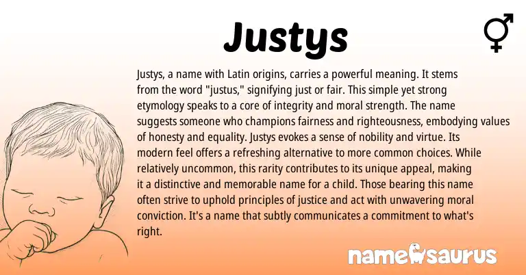Infographic about Justys name meaning, Justys is a name from Greek origin(s).