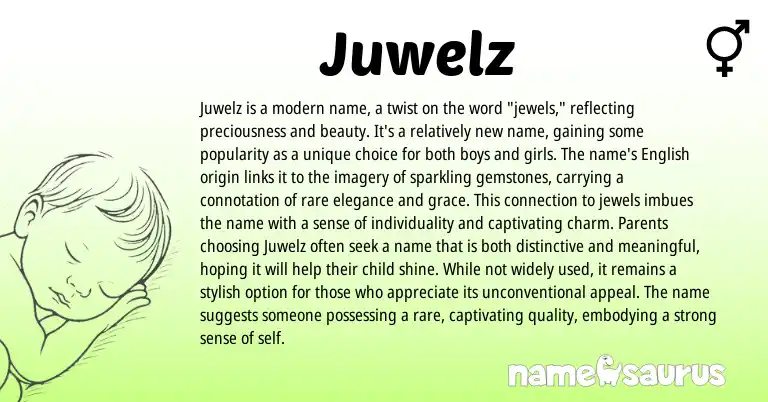 Infographic about Juwelz name meaning, Juwelz is a name from English origin(s).