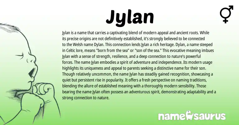 Infographic about Jylan name meaning, Jylan is a name from Welsh origin(s).