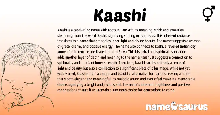 Infographic about Kaashi name meaning, Kaashi is a name from Indian, Hindu, Sanskrit origin(s).