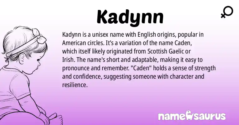 Infographic about Kadynn name meaning, Kadynn is a name from English (American) origin(s).