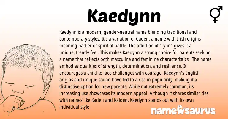 Infographic about Kaedynn name meaning, Kaedynn is a name from Irish origin(s).