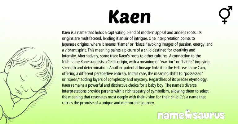 Infographic about Kaen name meaning, Kaen is a name from Japanese origin(s).
