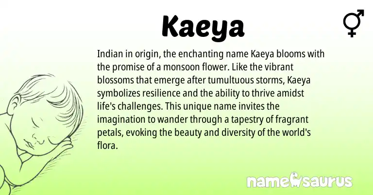 Infographic about Kaeya name meaning, Kaeya is a name from Indian origin(s).