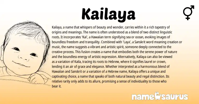 Infographic about Kailaya name meaning, Kailaya is a name from Hawaiian, Sanskrit origin(s).