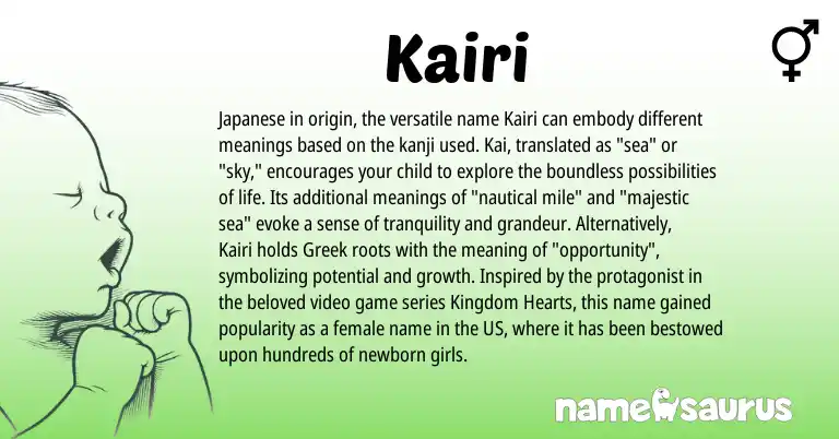 Infographic about Kairi name meaning, Kairi is a name from Japanese, Greek origin(s).
