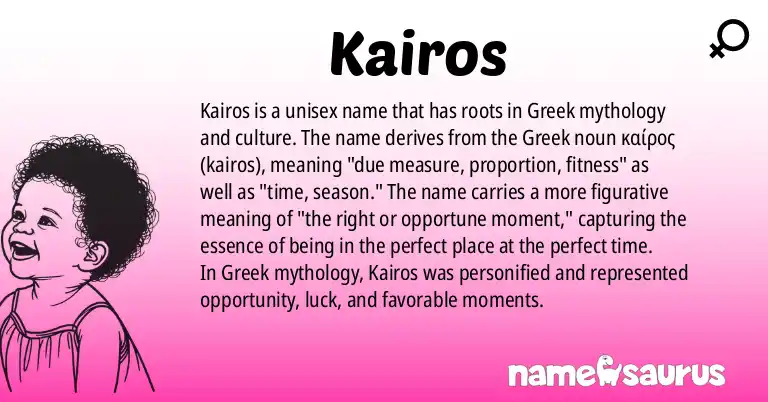 Infographic about Kairos name meaning, Kairos is a name from Greek, Greek Mythology origin(s).