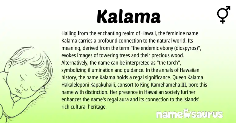 Infographic about Kalama name meaning, Kalama is a name from Hawaiian origin(s).