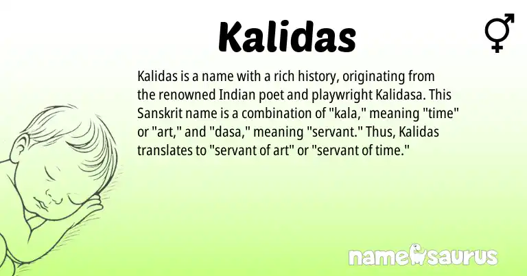 Infographic about Kalidas name meaning, Kalidas is a name from Sanskrit, Indian origin(s).