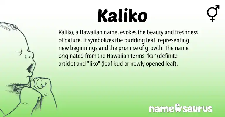 Infographic about Kaliko name meaning, Kaliko is a name from Hawaiian origin(s).