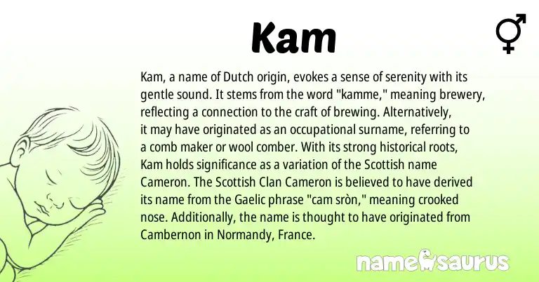 Infographic about Kam name meaning, Kam is a name from Gaelic, Dutch, Scottish origin(s).