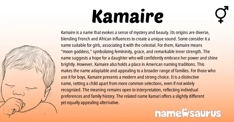 Infographic about Kamaire name meaning, Kamaire is a name from French, African origin(s).