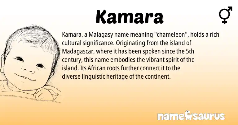 Infographic about Kamara name meaning, Kamara is a name from African, Malagasy origin(s).
