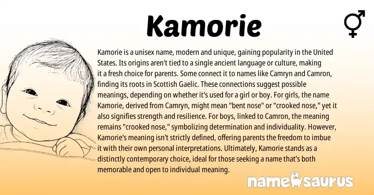 Infographic about Kamorie name meaning, Kamorie is a name from Scottish, Gaelic origin(s).
