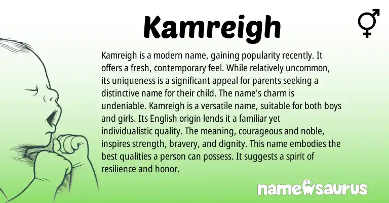 Infographic about Kamreigh name meaning, Kamreigh is a name from English origin(s).