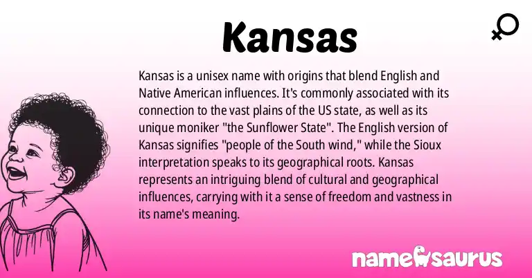 Infographic about Kansas name meaning, Kansas is a name from English, Native American - Sioux origin(s).