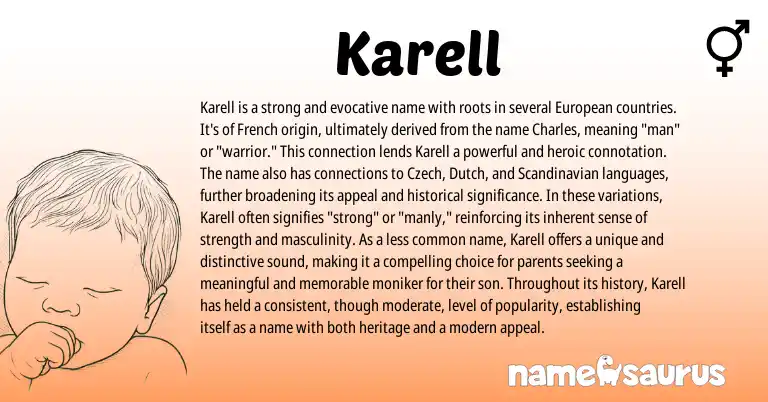 Infographic about Karell name meaning, Karell is a name from French origin(s).