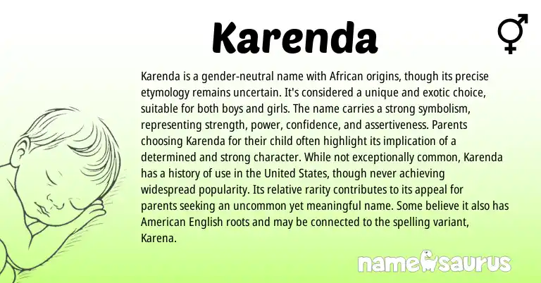 Infographic about Karenda name meaning, Karenda is a name from African origin(s).