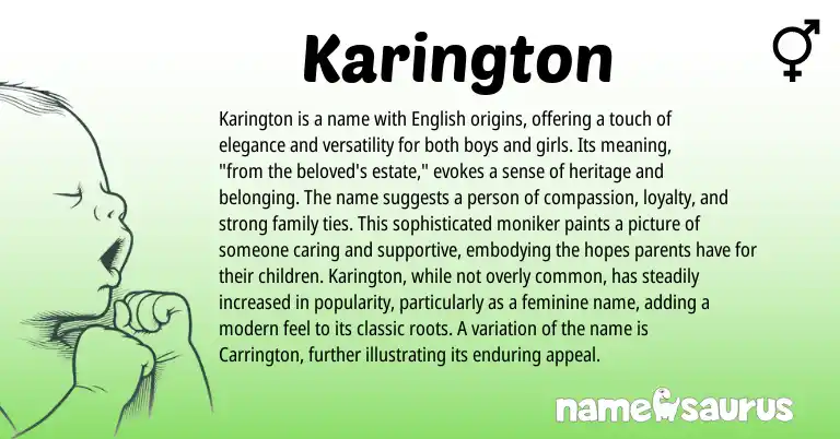 Infographic about Karington name meaning, Karington is a name from English origin(s).