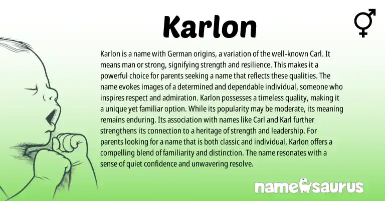 Infographic about Karlon name meaning, Karlon is a name from Germanic origin(s).