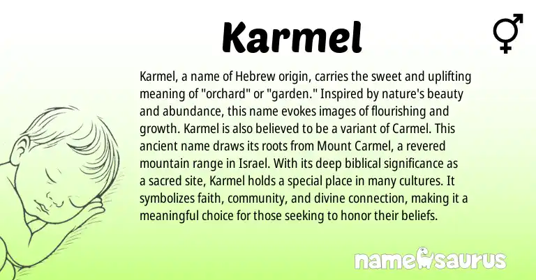 Infographic about Karmel name meaning, Karmel is a name from Hebrew origin(s).
